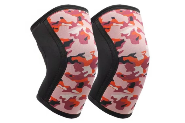 Custom neoprene knee sleeves with front panel color block camo design