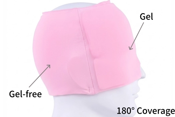 Side view of Migraine Relief Cap 180° Coverage with gel and gel-free zones