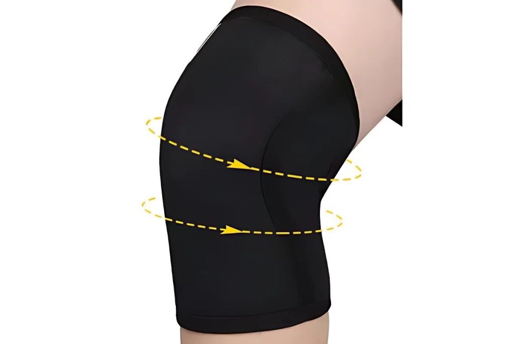 Worn neoprene knee sleeve showcasing contoured 3D anatomical fit design