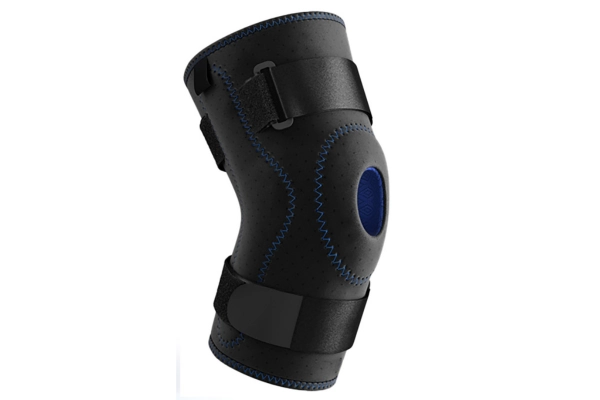 Custom spring knee brace with padded support and adjustable straps for daily stability
