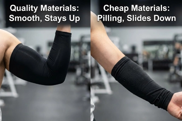 A split image showing a quality sleeve staying in place versus a cheap, pilling sleeve