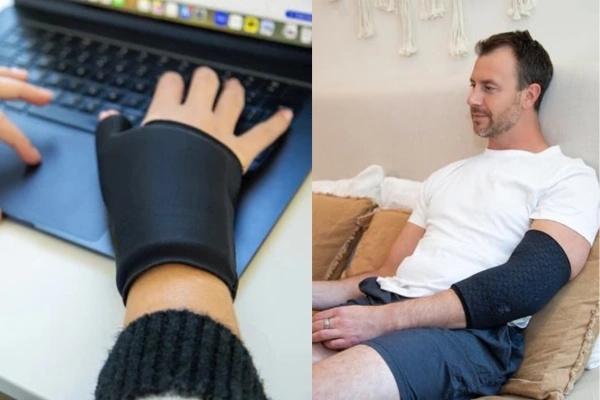 Users wearing Elbow & Wrist Gel Sleeves for typing support and arm pain relief