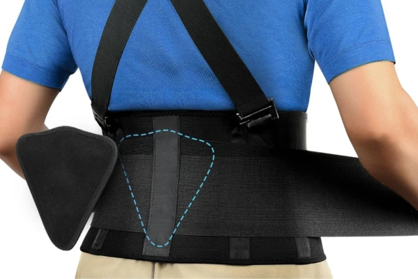 Back Brace for Heavy Lifting featuring adjustable suspenders and reinforced lumbar pad for workplace safety