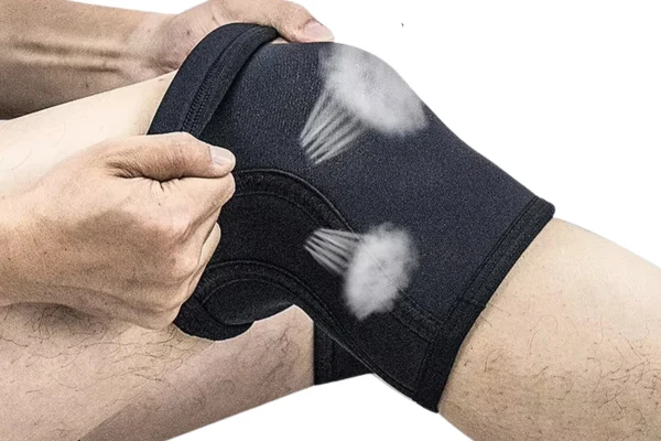 Demonstration of moisture-wicking breathable lining on worn neoprene knee sleeve