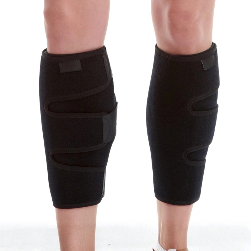 Calf support brace neoprene sleeve with adjustable straps on both legs