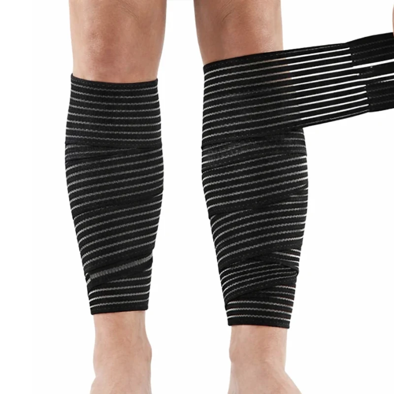 Calf support wrap elastic bandage showing stretch application on lower leg