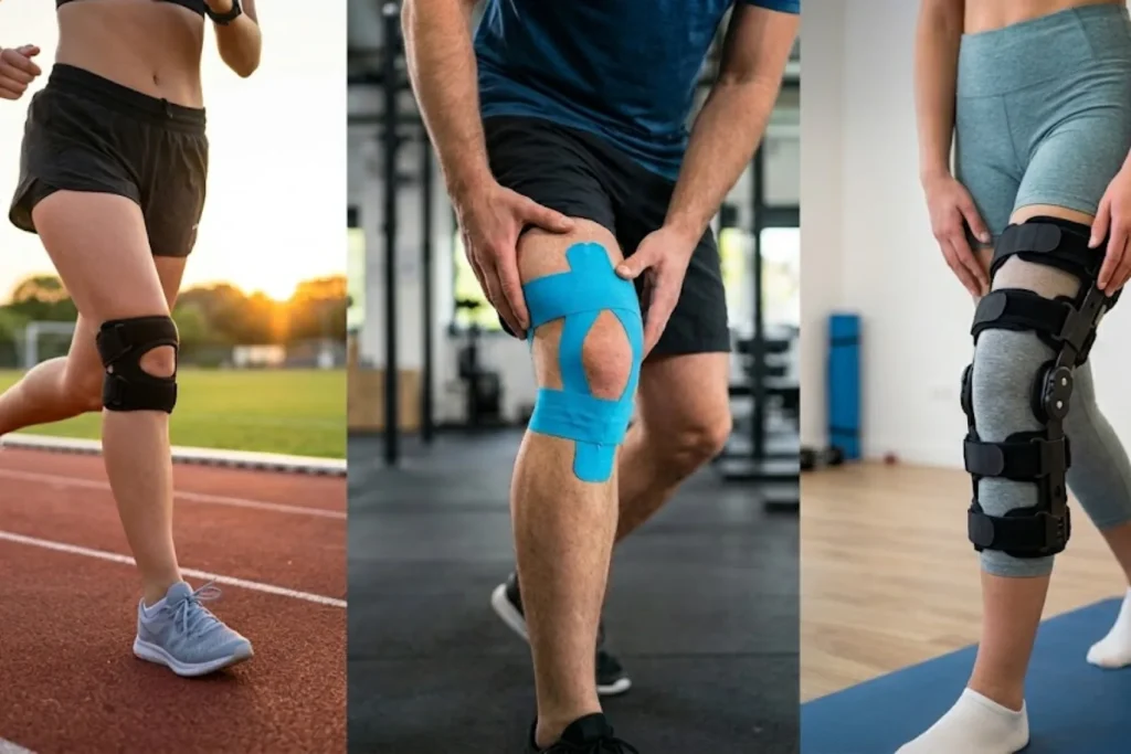 Comparison of three knee supports: a patellar strap, kinesiology tape, and a medical brace