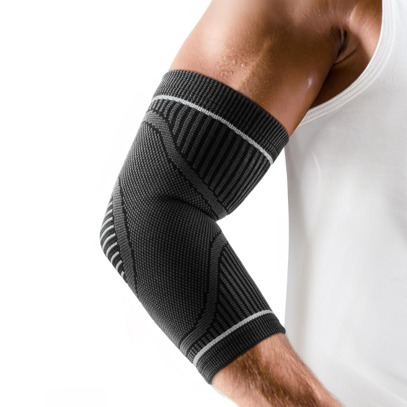 Breathable compression elbow support sleeve with ribbed knit contour fit