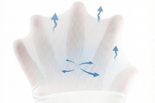 Breathable arm sleeve fabric illustrating cooling technology with airflow and heat dissipation