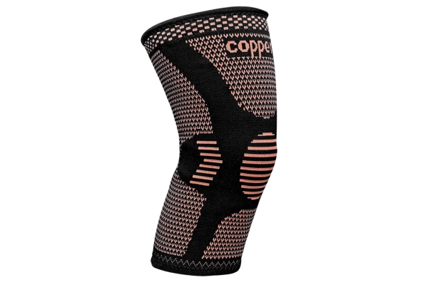 Black and copper-colored compression Copper Knee Sleeve with woven texture for support and comfort