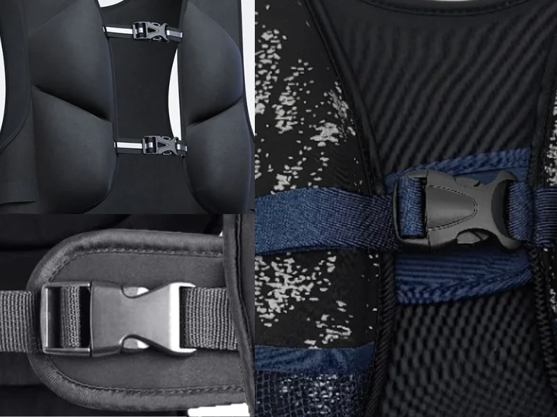 Custom adjustable buckles and straps on a running weighted vest