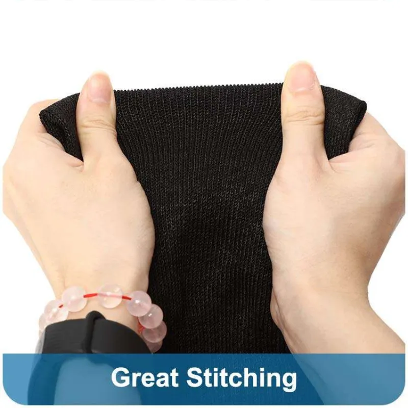 Cut proof sleeves fabric stretched by hands demonstrating great stitching and flexibility