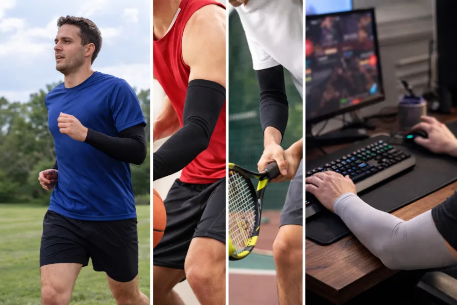 Different ways to wear arm sleeves for running, ball sports and daily use like desk work or gaming