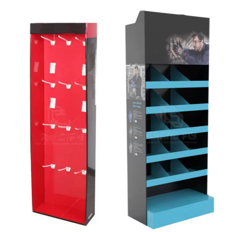 Display box stands showing customizable retail presentation for sports supports packaging