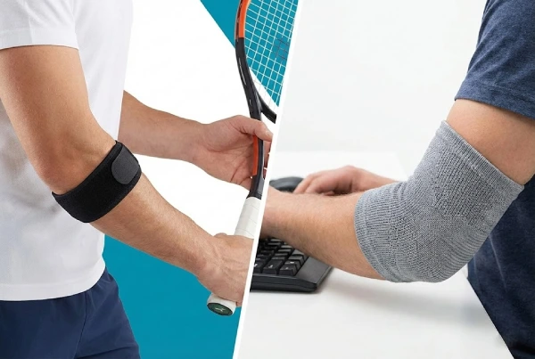 Elbow strap for tennis vs elbow sleeve for desk work split screen comparison