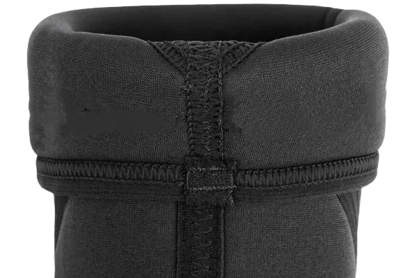 Close-up of 4-needle 6-thread flatlock stitching detail on neoprene knee sleeve