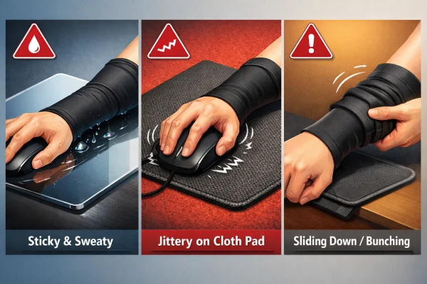 Gaming arm sleeve problems_ sweat grab, cloth jitter, sliding or bunching issues