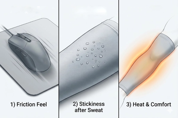 Gaming arm sleeve selection factors_ glide feel, sweat stickiness, heat comfort