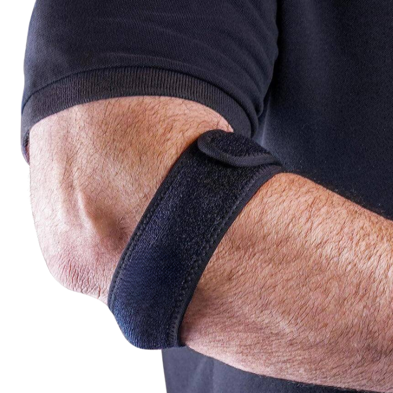 Golfers elbow support strap with padded pressure point for forearm