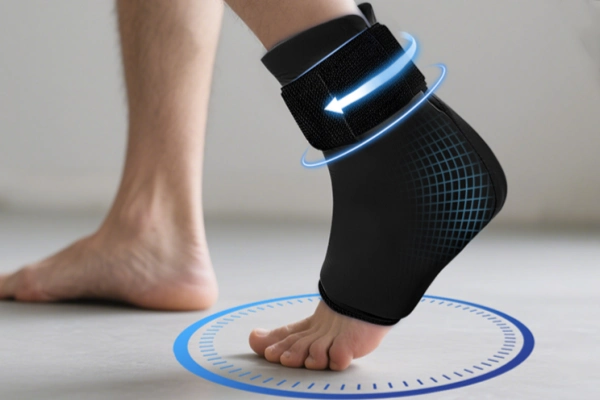 Hot and cold ankle compression sleeve providing stable support with adjustable strap and mobility