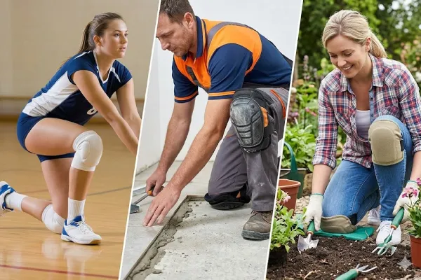 Montage showing diverse users including an athlete worker and gardener all wearing knee pads
