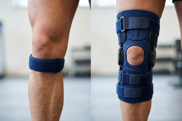 Patella strap and full knee brace comparison, focused support vs full coverage