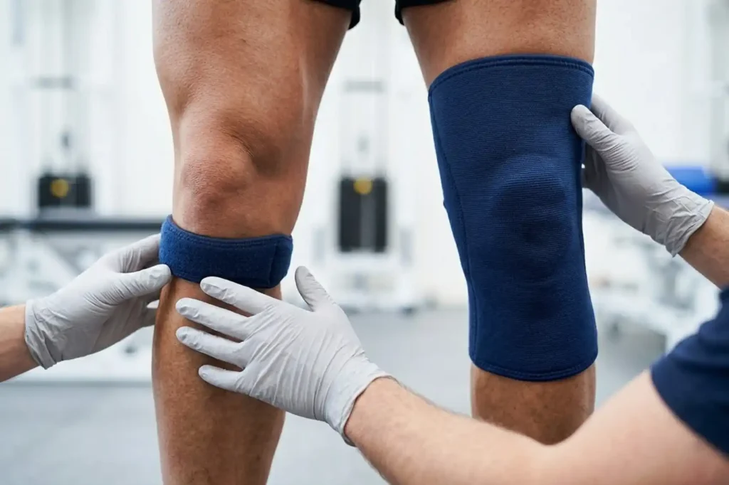 Patella strap and knee sleeve choice in physical therapy, focused tendon support