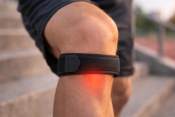 Patella strap close-up, applying targeted pressure on the patellar tendon