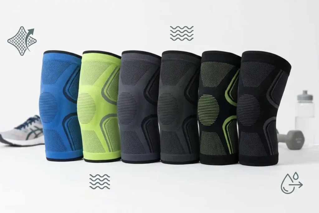 Performance knee sleeves lineup highlighting breathable 3D knit designs for fitness and daily training