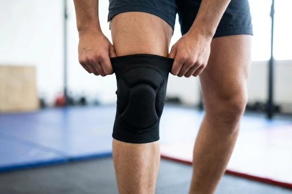 Putting on a knee pad and centering it over the patella correctly