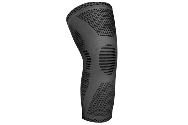 Sleek black knitted compression running knee sleeve for pain relief and support