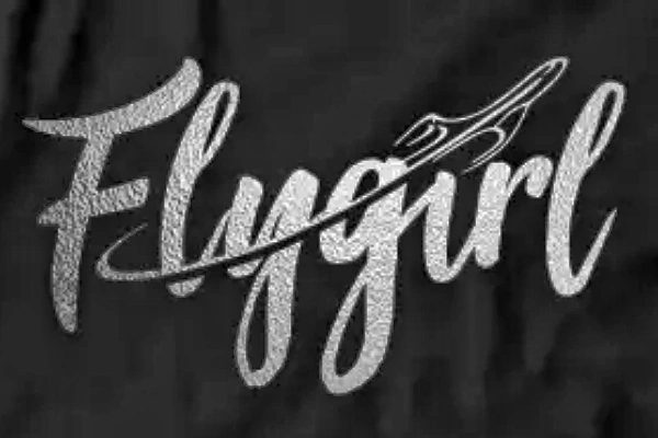 Text logo “Flygirl” with airplane graphic showing Screen Printing branding technique on fabric