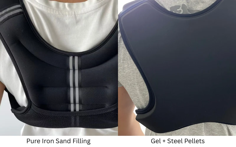 Sewn-in weighted vest with fixed iron sand, gel, and steel pellet filling options