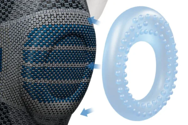 Elastic knee brace showing integrated Silicone Grip Pads for targeted cushioning and secure fit