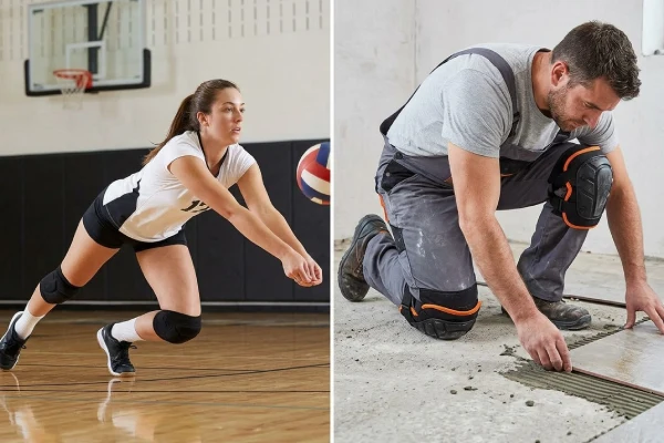 Sports knee pads used in volleyball versus hard-shell pads for construction work