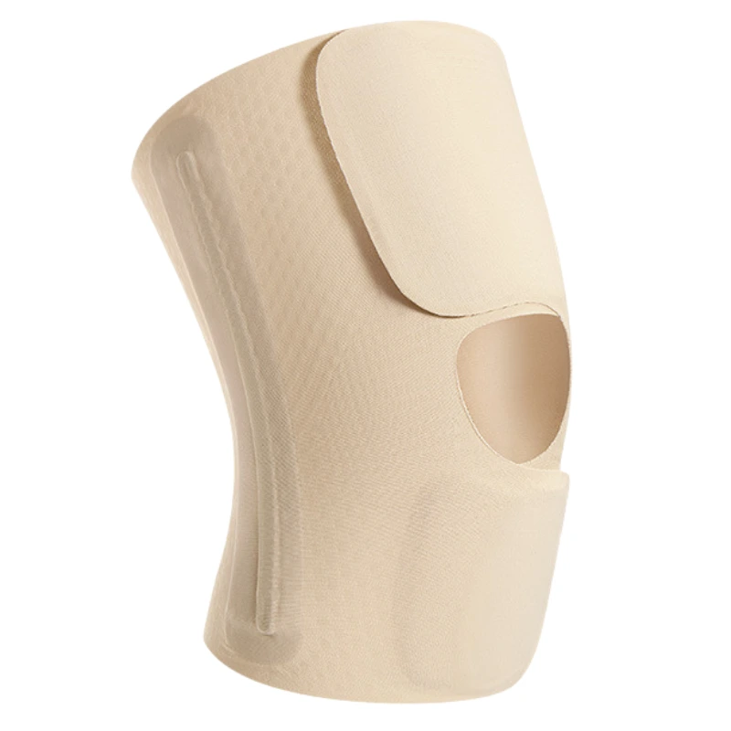 Beige thin knee compression sleeve with open-patella design for comprehensive knee compression sleeve solutions