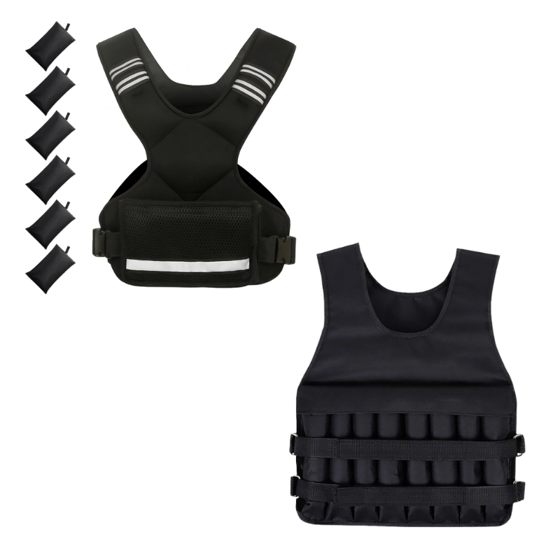 Adjustable Weighted Vest - pocket-insert removable weights, black with loading strap pockets