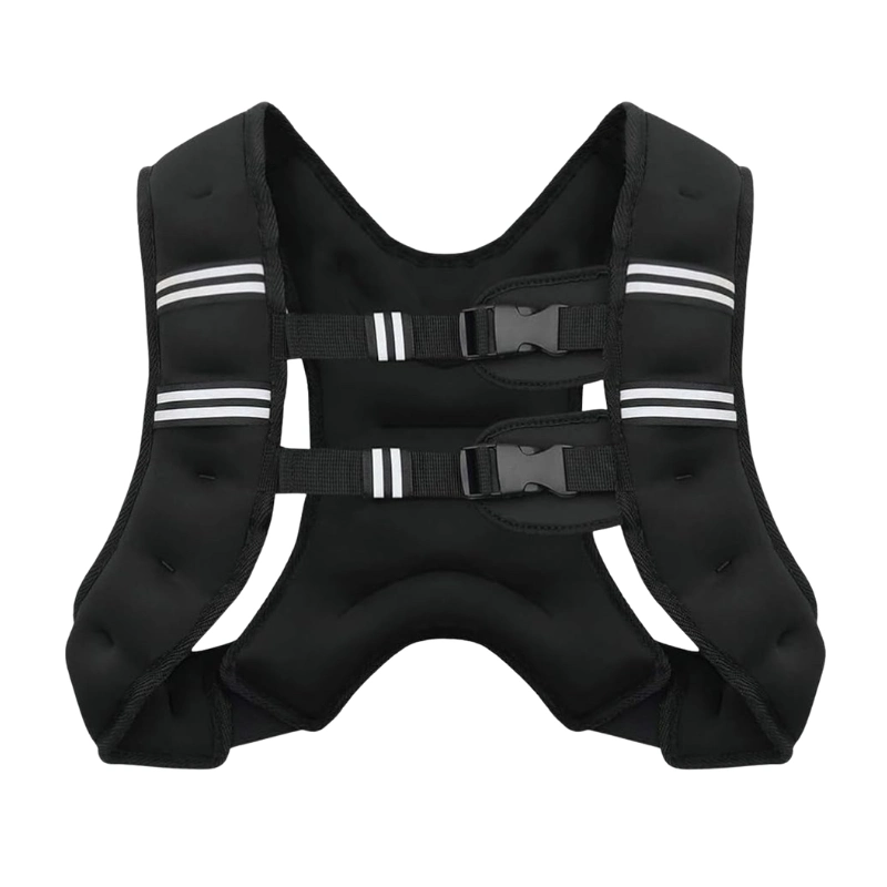 Low-Profile Weighted Vest - sewn-in fixed weight, black with reflective stripes and front buckles