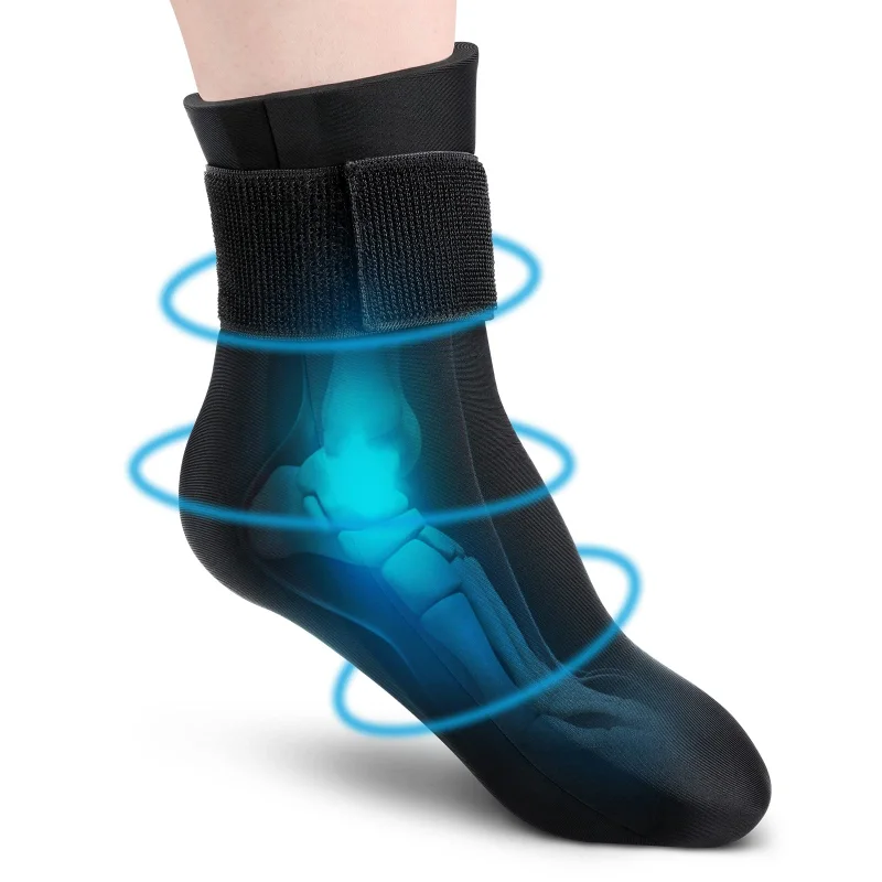 Ankle foot ice pack wrap sock style providing 360 degree compression and therapy support