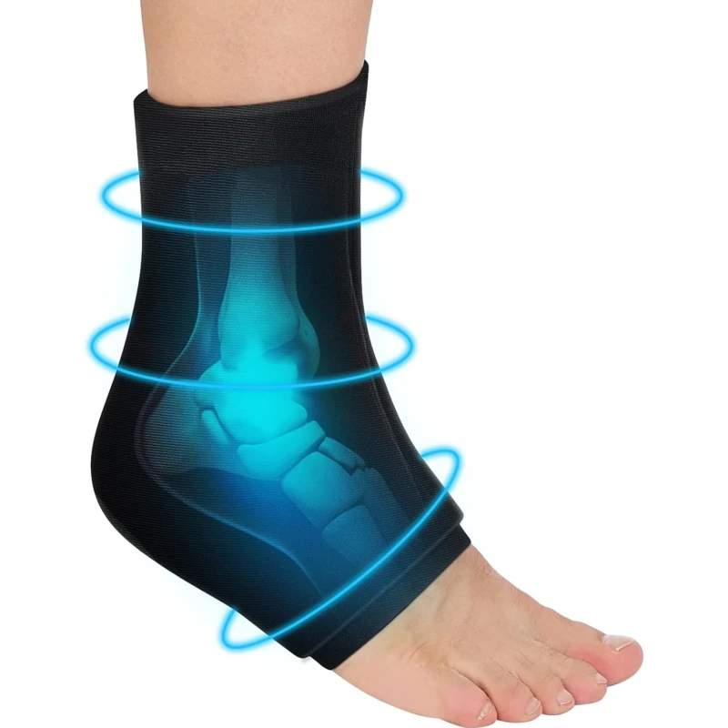 Ankle ice pack wrap worn on foot showing full compression coverage and joint support