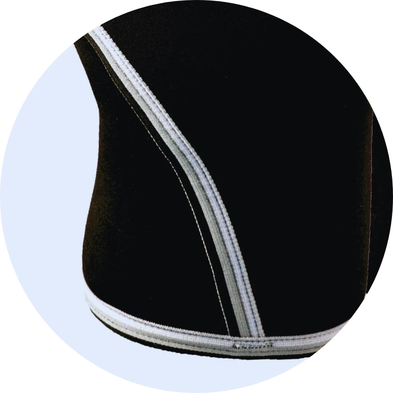 Close-up view of the reinforced stitching detail on the black Knee Sleeve fabric border