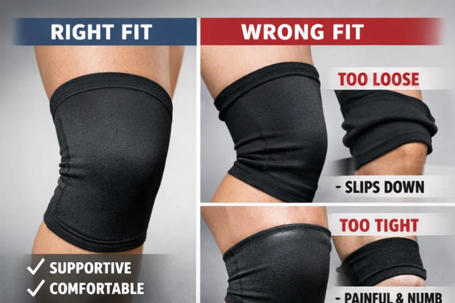 Comparison chart illustrating the difference between a proper and improper knee sleeve fit