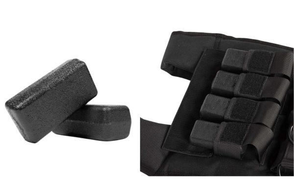 Cast-iron block weights with weighted vest insert pockets